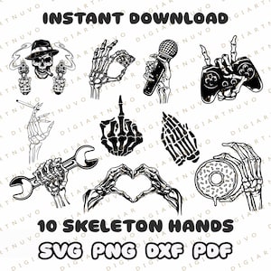 Skeleton Hand Svg Bundle, Skeleton Hand Cut File Svg, Skull Hand Svg, Halloween Skeleton Svg, Skeleton Rock on Hand Svg, Skeleton Svg