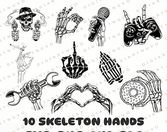Skeleton Hand Svg Bundle, Skeleton Hand Cut File Svg, Skull Hand Svg, Halloween Skeleton Svg, Skeleton Rock on Hand Svg, Skeleton Svg