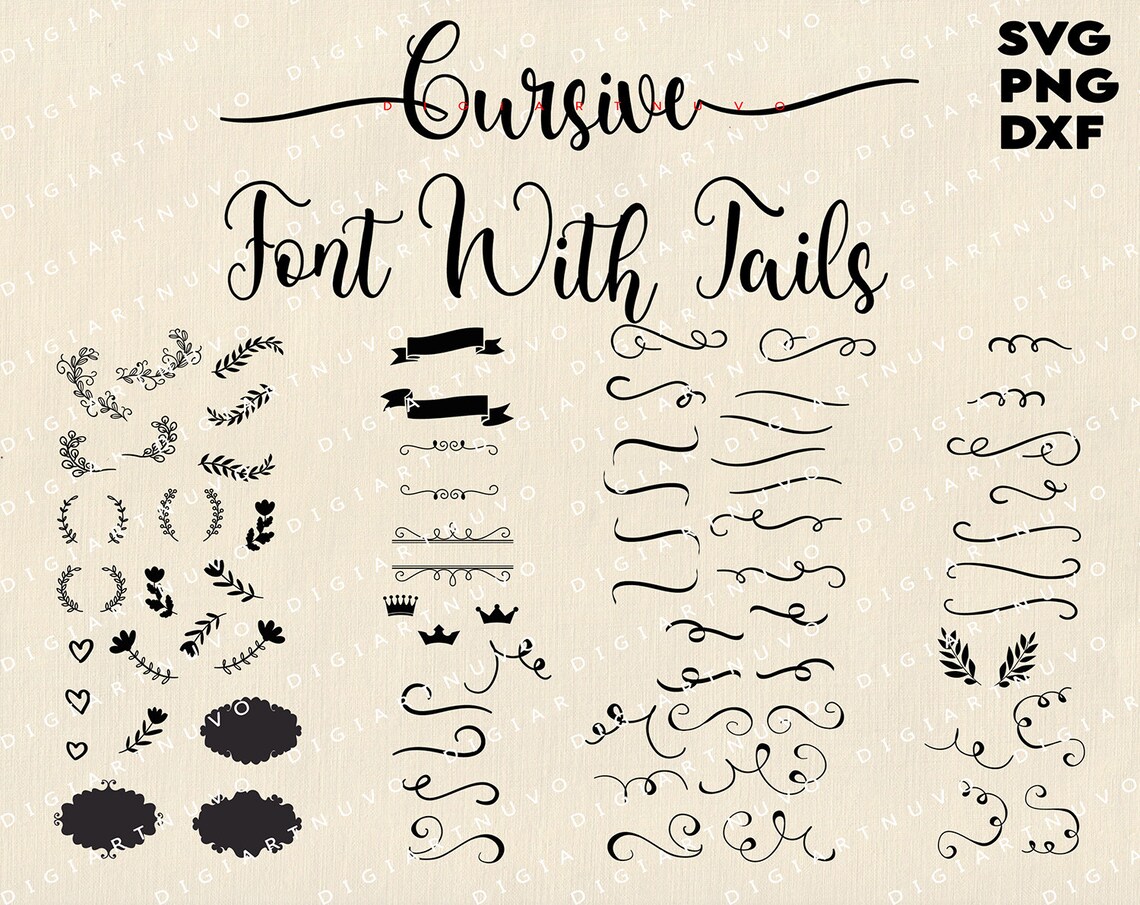 Cricut Fonts SVG Font With Tails Cursive Font Calligraphy Font Etsy
