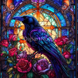 Raven Stained Glass Tumbler Wrap Designs, High Quality Stain Glass Pattern for Tumblers, Decor, Scrapbook and DYI project, Commercial Use