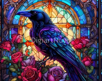 Raven Stained Glass Tumbler Wrap Designs, High Quality Stain Glass Pattern for Tumblers, Decor, Scrapbook and DYI project, Commercial Use