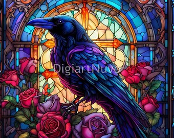 Raven Stained Glass Tumbler Wrap Designs, High Quality Stain Glass Pattern for Tumblers, Decor, Scrapbook and DYI project, Commercial Use