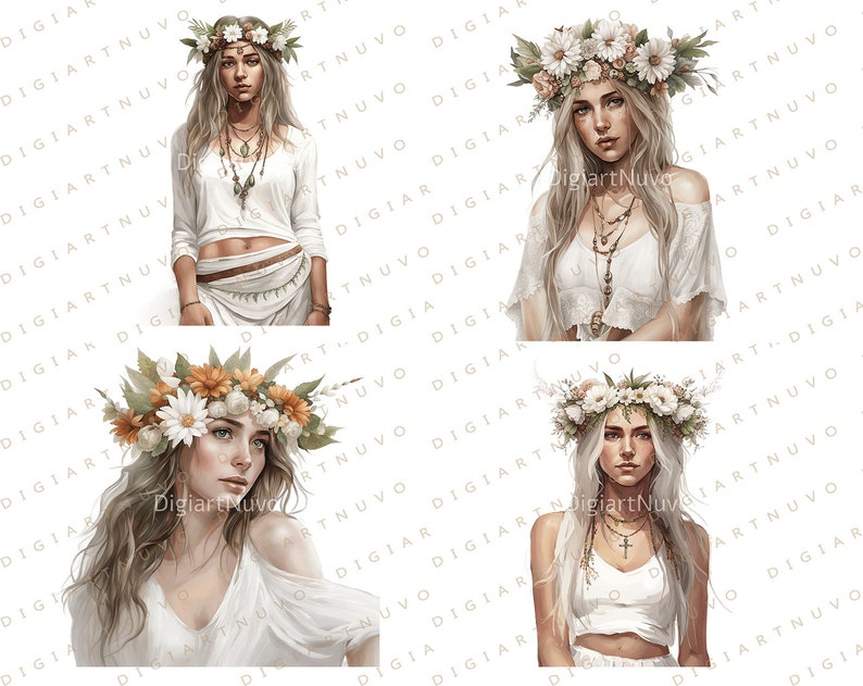 boho girl clipart, boho girl images, boho illustrations, Boho flower, digital stock art, digital crafting, digital clipart, commercial use image 6