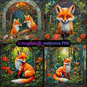 Fox Stained Glass Pattern Bundle Perfect for Tumbler Sublimation, Crafts, Decor, Wall Art, Scrapbook, Digital Download, Commercial Use