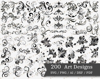 Dekorative SVG, Flourish SVG, Ornamente SVG, Swirl Clipart, Schlaganfall SVG, Vintage Clipart, Cut File, Cricut