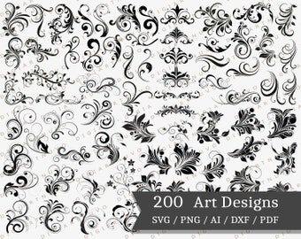 SVG décoratif, s'épanouir SVG, svg d'ornements, des cliparts tourbillon, svg de l'AVC, des cliparts vintage, fichier coupé, Cricut