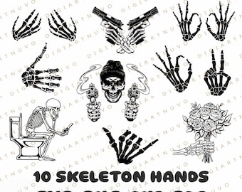 Skeleton Hand Svg Bundle, Skeleton Hand Cut File Svg, Skull Hand Svg, Halloween Skeleton Svg, Skeleton Rock on Hand Svg, Skeleton Svg