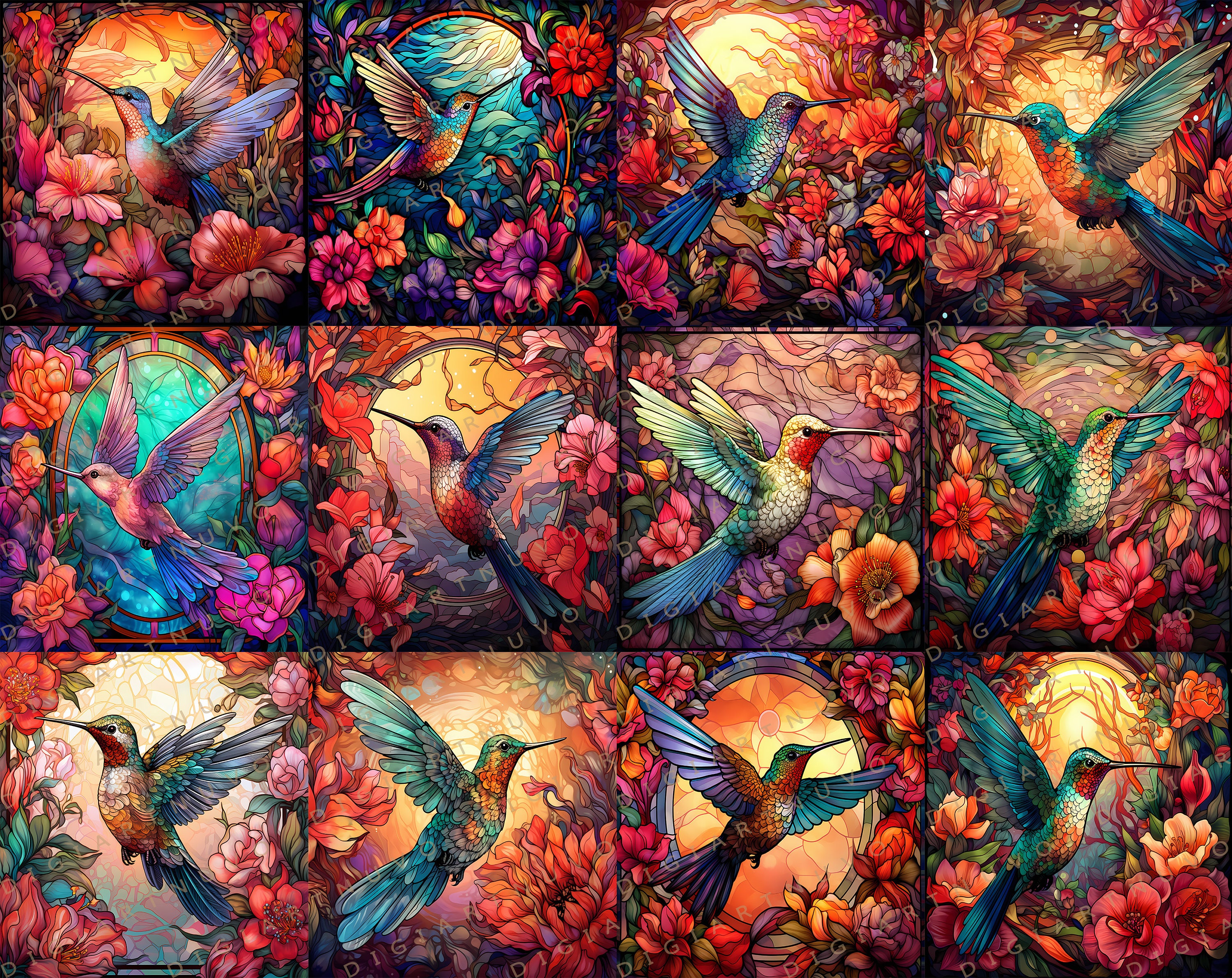 Large Hummingbird Pattern Hummingbird Stained Glass Pattern Bundle Perfect for Tumbler ...