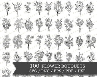 Botanisk blombukett SVG-paket, bröllopsblommor Clipart (digital nedladdning)