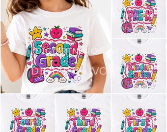 Retro School PNG Bundle | Back to School Graphics for Pre K to 4th Grade, School Sublimation PNG, Digital Download