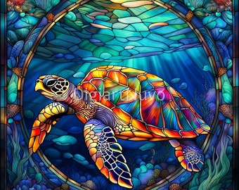 sea turtle Stained Glass PNG Design Bundle, Perfect for tumbler, Sublimation, Wall Art and DIY Crafts, Commercial Use