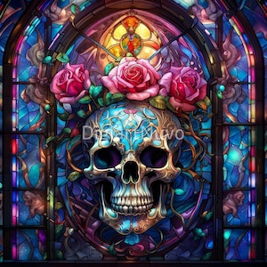 Skull Stained Glass Pattern Bundle Perfect for Tumbler Sublimation, Crafts, Decor, Wall Art, Scrapbook, Digital Download, Commercial Use