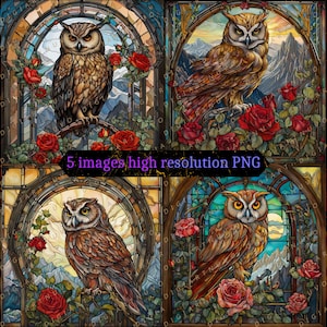 Owl Stained Glass Tumbler Wrap Designs, High Quality Stain Glass Pattern for Tumblers, Decor, Scrapbook and DYI project, Commercial Use