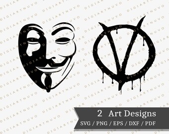 Signo V SVG, SVG anónimo, V Cricut SVG, V Silhouette svg, Descarga instantánea del signo V, Guy Fawkes Clipart, Vendetta svg