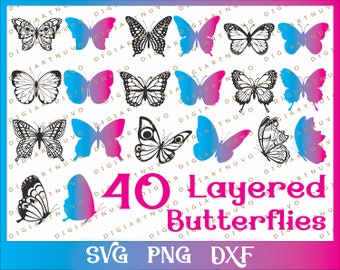 Plantilla de mariposa descargable al instante, archivos de corte SVG compatibles con Cricut y Silhouette, diseño en capas 3D para crear inspiración.