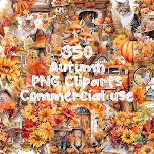 350 Fall Bundle Png, Fall Png, Fall florals, fall clipart, halloween png bundle, journaling clip art, clipart bundle, commercial use