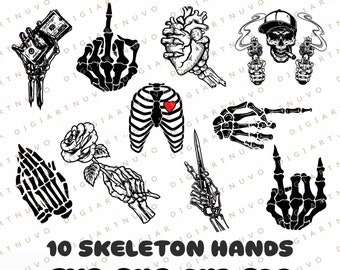 Skeleton Hand Svg Bundle, Skeleton Hand Cut File Svg, Skull Hand Svg, Halloween Skeleton Svg, Skeleton Rock on Hand Svg, Skeleton Svg