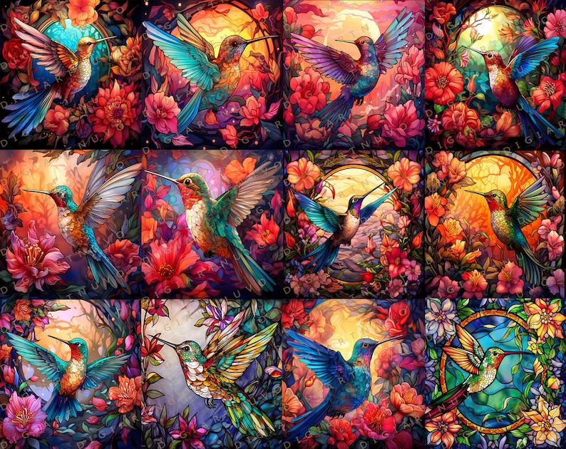 Large Hummingbird Pattern Hummingbird Stained Glass Pattern Bundle Perfect for Tumbler ...