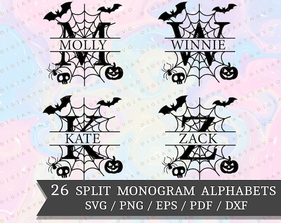 Halloween Split Monogram SVG, Halloween Letters, Spooky Font, Split Monogram SVG, Monogram SVG Bundle, Split Alphabet, Split Monogram Font