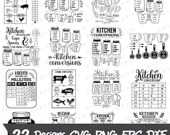 Kitchen Conversion Chart Svg Bundle, Cutting board clipart Svg png, digital download