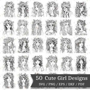 Floral Woman Art, Flower Woman Svg, Women Line Drawing, Woman Sublimation, Girl With Flower, Home Decor Svg, Girl Face Svg