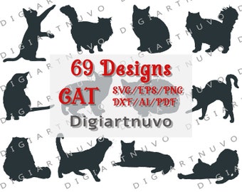 Cat Silhouette Bundle, Cat SVG, Cat Cut File svg, Cat SVG Clipart, Cat bundle svg, Cut File, Cricut