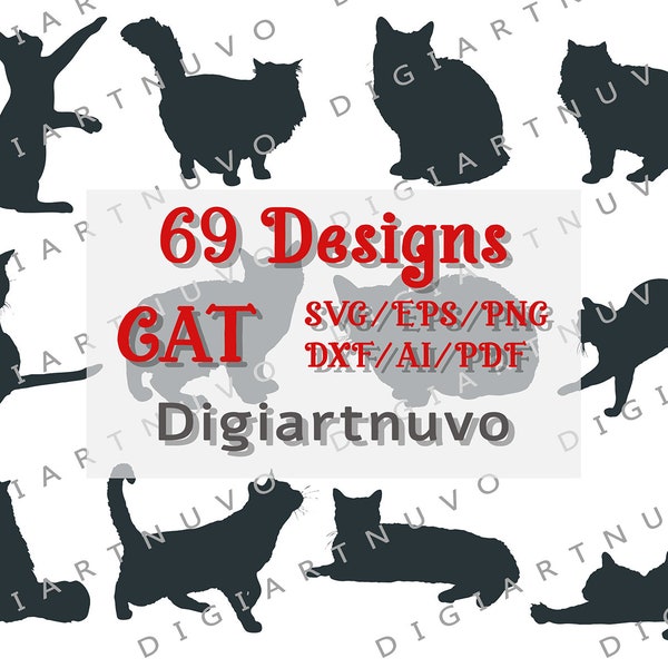 Cat Silhouette Bundle, Cat SVG, Cat Cut File svg, Cat SVG Clipart, Cat bundle svg, Cut File, Cricut