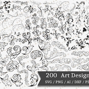 装飾 SVG、装飾 SVG、装飾 SVG、渦巻きクリップアート、ストローク SVG、ビンテージ クリップアート、カット ファイル、Cricut