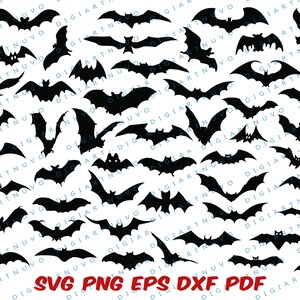 May include: A collection of 30 black bat silhouettes, perfect for crafting projects, scrapbooking, or digital design.  These bats are in various poses and sizes, offering a variety of options for your creative endeavors.
