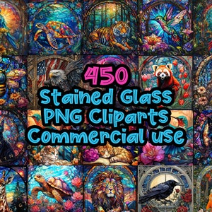 Stain Glass Animals, Bundle Animal, Animal Clip Art, Stained Glass Bundle, stained glass png, Tumbler wrap designs, Png Bundle