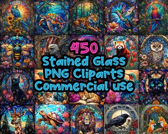 Stain Glass Animals, Bundle Animal, Animal Clip Art, Stained Glass Bundle, stained glass png, Tumbler wrap designs, Png Bundle