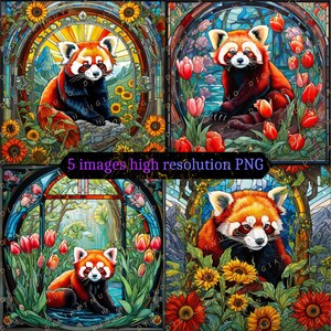 Red Panda Stained Glass Tumbler Wrap Designs, Hoge kwaliteit Stain Glass Patroon voor Tumblers, Decor, Scrapbook, DYI project, Commercieel Gebruik