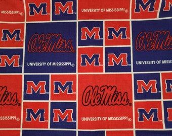 University of Mississippi Ole Miss Rebels Blocks Print Fabric Yardage by the Quarter and Half Yard - FAST SHIPPING