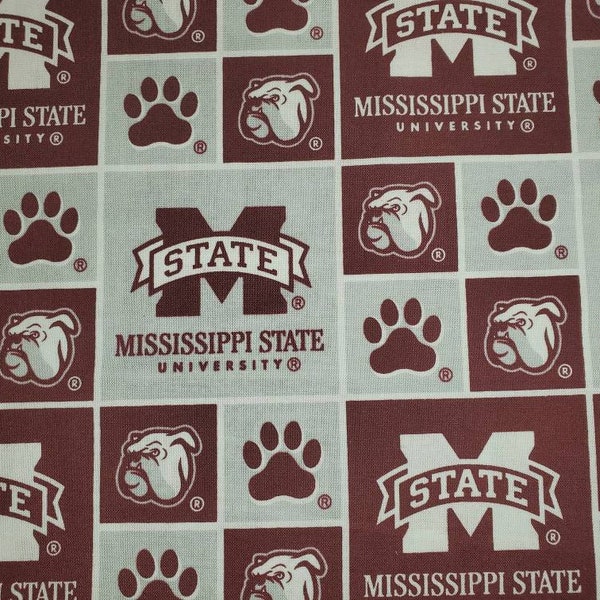 Mississippi State Bulldogs Blocks Print Fabric Yardage by the Quarter and Half Yard - FAST SHIPPING