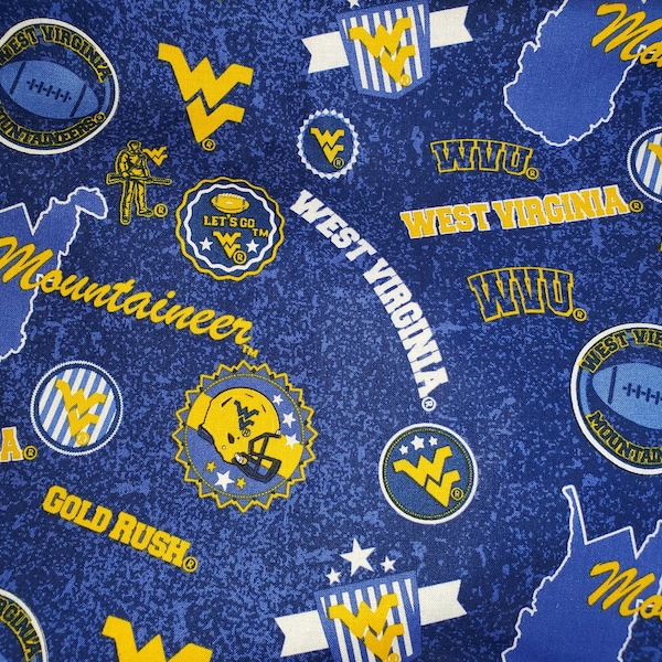 West Virginia Mountaineers Tone on Tone Print Fabric Yardage by the Quarter and Half Yard - FAST SHIPPING