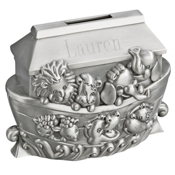 Engravable Pewter Noah's Ark Bank