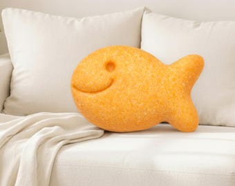 Fish Cracker Pillow, Cheese Cracker Pillow, Fish Shaped Throw Pillow, Funny Food Pillow, Cheese Lover Gift