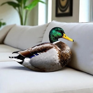 Mallard Duck Plush Pillow - Realistic Bird Decor, Funny Duck Gift for Bird Lovers, Animal Couch Pillow for Quirky Home Style