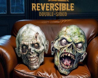 Zombie Pillow - Halloween Head Plush, Spooky Decor, Costume Prop, Creepy Throw Pillow, Haunted House Accessory, Double-Sided