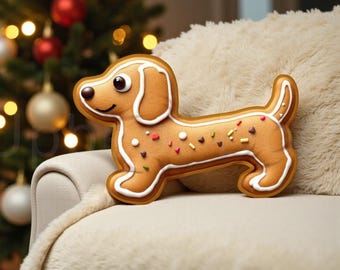 Christmas Dachshund Pillow | Gingerbread Dog Cushion | Cute Holiday Decor | Wiener Dog Gift | Festive Throw Pillow for Dog Lovers
