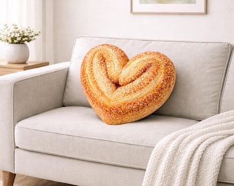 Palmier Pillow French Pastry – Elephant Ear Pastry Pillow, Heart Dessert Pillow, Cute Bakery Pillow, Gift for Mom