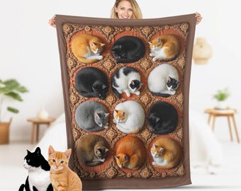 Cat Lovers Blanket for Cat Person, Soft Cat Collage Throwblanket, Cute Cat Blanket, Cat Mama Birthday, Pet Dad Gift