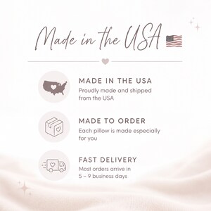May include: A white informational graphic featuring the text Made in the USA with a small American flag icon. Below, three circular icons display a map of the USA, a cardboard box, and a delivery truck, each containing a heart symbol and text.