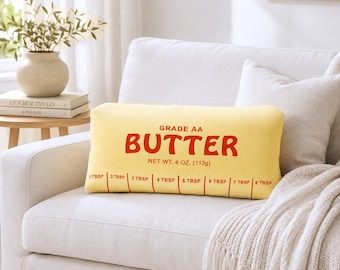 Butter Pillow Food Decor | Chef Gift Funny Throw Pillow | Realistic Butter Block Plush | Soft Kitchen Pillow for Couch or Bed