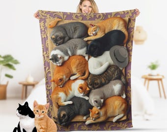 Cozy Person Gift for Cat Lover, Sleeping Cat Collage Blanket, Cat Mom Dad, Pet Lover, Cat Person Gift, Soft Big Cat Bed