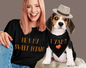 Funny Thanksgiving Dog and Owner Set, Sweet Potato Shirt & I Yam Dog Bandana, Dog Parent Outfit