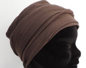 TURBAN Gorro de mujer Chocolate en punto fino hecho a mano SIN diadema