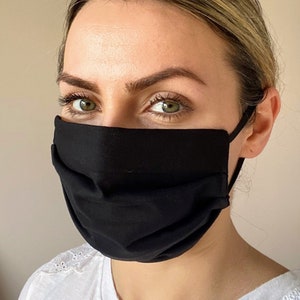 Triple Layer Face Mask UK Reusable Washable Face Mask 3 Layer Filter Cotton Black Face Covering handmade Free delivery image 1