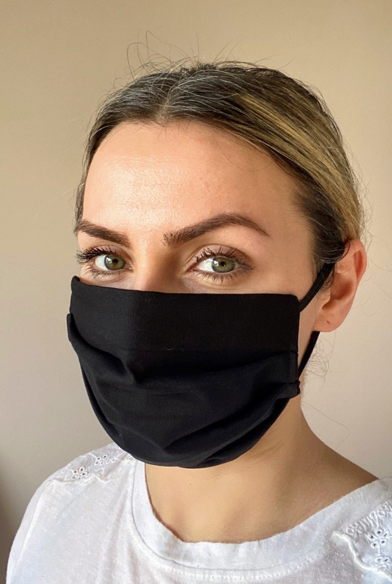 Triple Layer Face Mask UK Reusable Washable Face Mask 3 Layer Filter Cotton Black Face Covering handmade Free delivery image 1