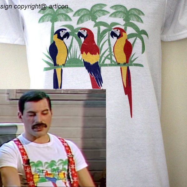 T-shirt porté par Freddie Mercury lors de la célèbre interview et séance photo de 1985 / Reine Brian May Roger Taylor Flash